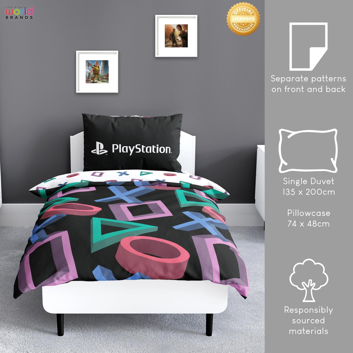 Character World PlayStation Official Single Duvet Cover Set, Abstract Design | Reversible 2 Sided Bedding Cover Official Merchandise Including Matching Pillow Case | Gaming Single Bed Quilt