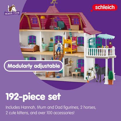 SCHLEICH Horse Club - Lakeside Country House and Stable Horse Play Set, 192 Piece Detailed Doll House and Horse Toy Accessories for Girls and Boys Ages 5+