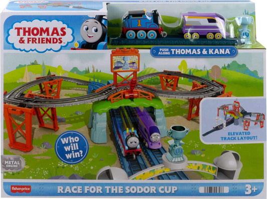 Thomas & Friends Diecast Toy Train Set Race for the Sodor Cup with Thomas & Kana Engines & Track for Preschool Kids Ages 3+ Years, HFW03