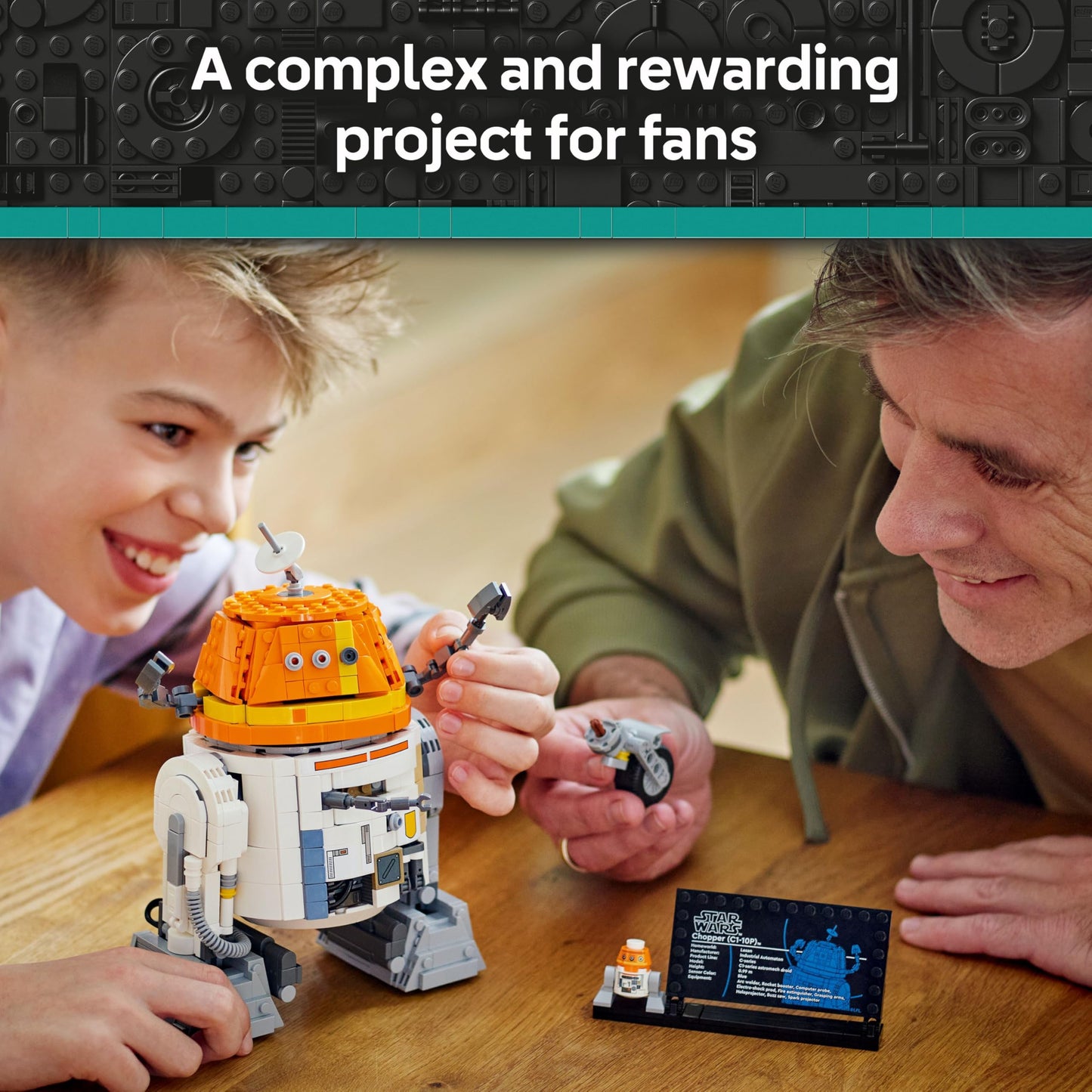 LEGO Star Wars 75416 Chopper Astromech Droid figure with movable head, detachable arms, and center wheel for play.