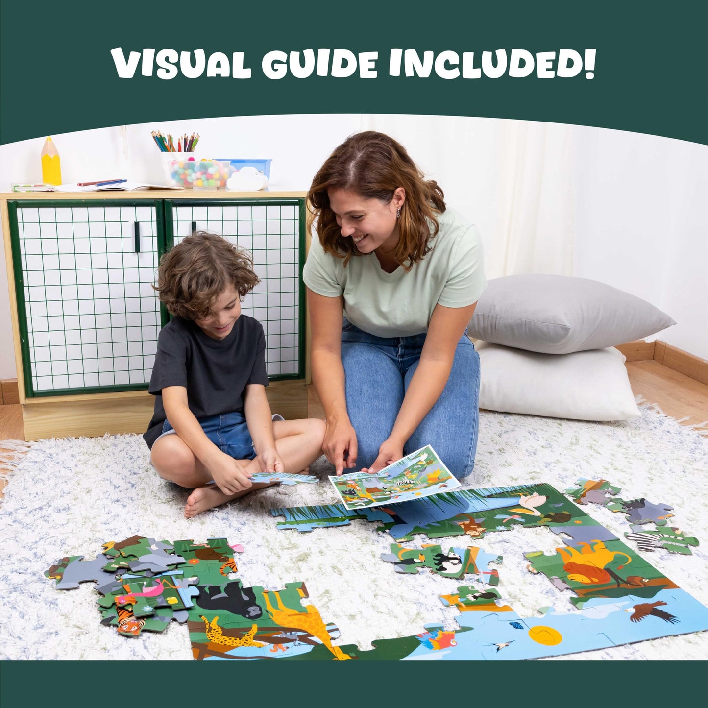 BONNYCO Giant Floor Puzzle of Jungle Animals with 48 Large Pieces. Safari Jigsaw Puzzles for Kids 36.2 x 24.4 in, Gifts for Boys and Girls, Educational Toys Ages 2-8