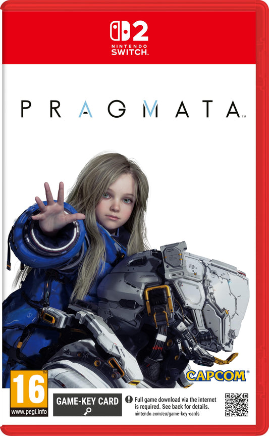 Capcom Pragmata game for Nintendo Switch 2, featuring futuristic artwork and branding on the game cartridge or packaging.