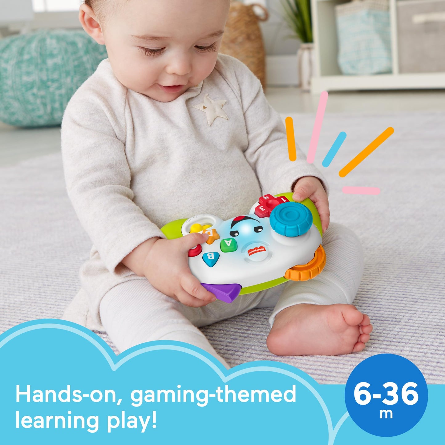 Fisher-Price Laugh & Learn game controller toy in green, musical learning activity for babies and toddlers.