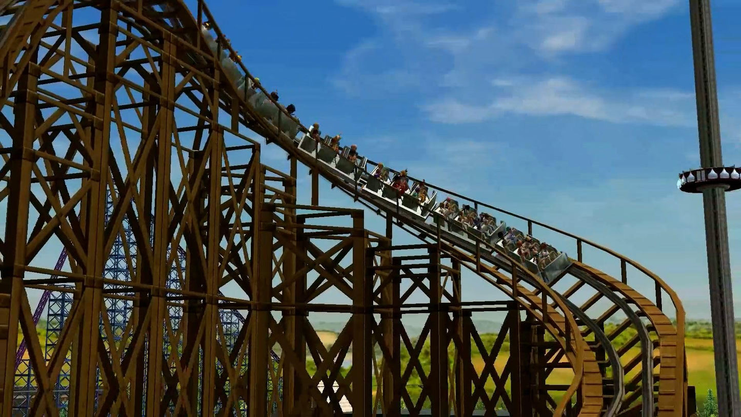 RollerCoaster Tycoon 3 Complete Edition video game for Nintendo Switch by Atari, featuring colorful roller coaster park on the cover.