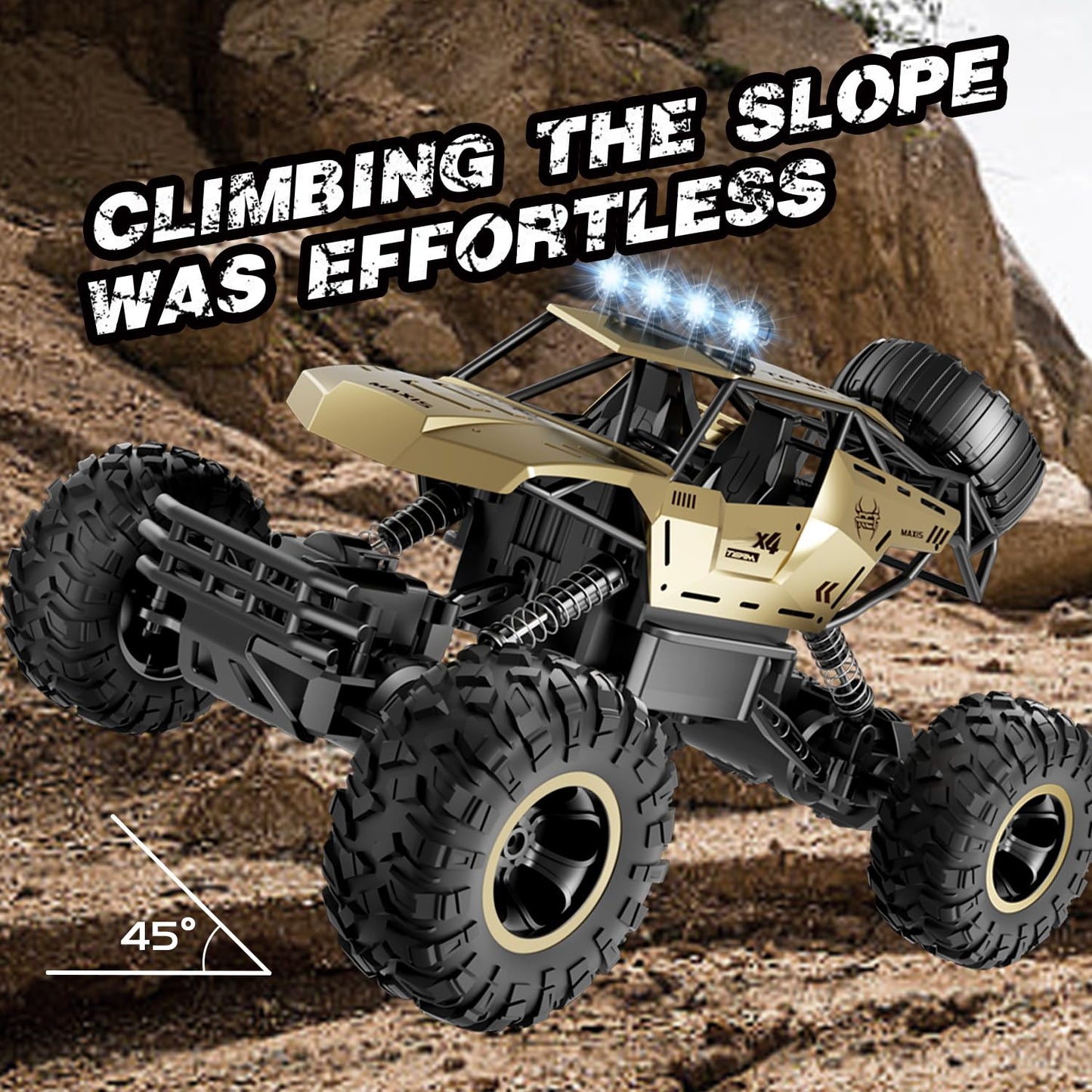 Jiakora 1:12 Remote Control Car Off-Road RC Car Monster Truck,Metal Shell 4WD Dual Motors LED Headlight Rock Crawler,2.4Ghz All Terrain Hobby Truck,2 Batteries for 90 Min Play,Boy Adult Gifts Toys