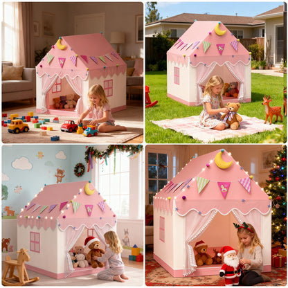 Kids Tent - 2 In 1 Kids Play Tent Children's Playhouse Indoor with Star Lights,Large Play Tent for House Outdoor Playground Children's Birthday Present