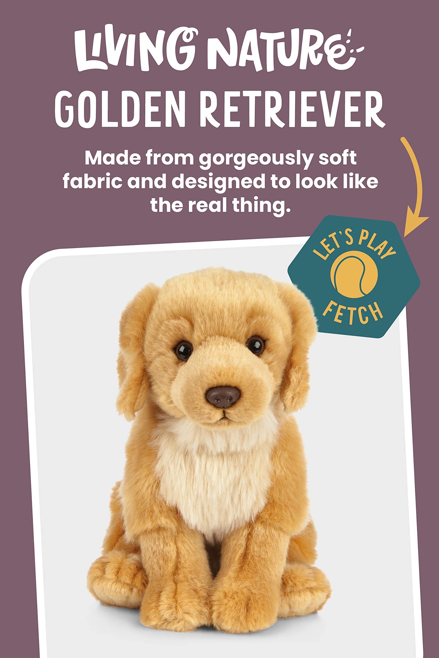 Living Nature Golden Retriever Soft Toy – 20 cm Fluffy Realistic Dog Plush, Cuddly Stuffed Animal Gift for Kids & Babies