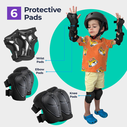 Niftii Kids Helmet with Pads - Adjustable Multi-Sport Complete Safety Gear for Cycling, Skateboarding & Scooting, Ideal for Boys & Girls Ages 3-15 Kids Bike Helmet Set, Black