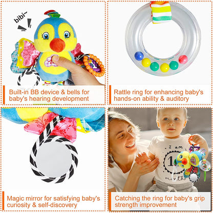 Funsland pram toys for babies, clip-on car seat and stroller sensory plush rattle for newborns and toddlers 0-12 months