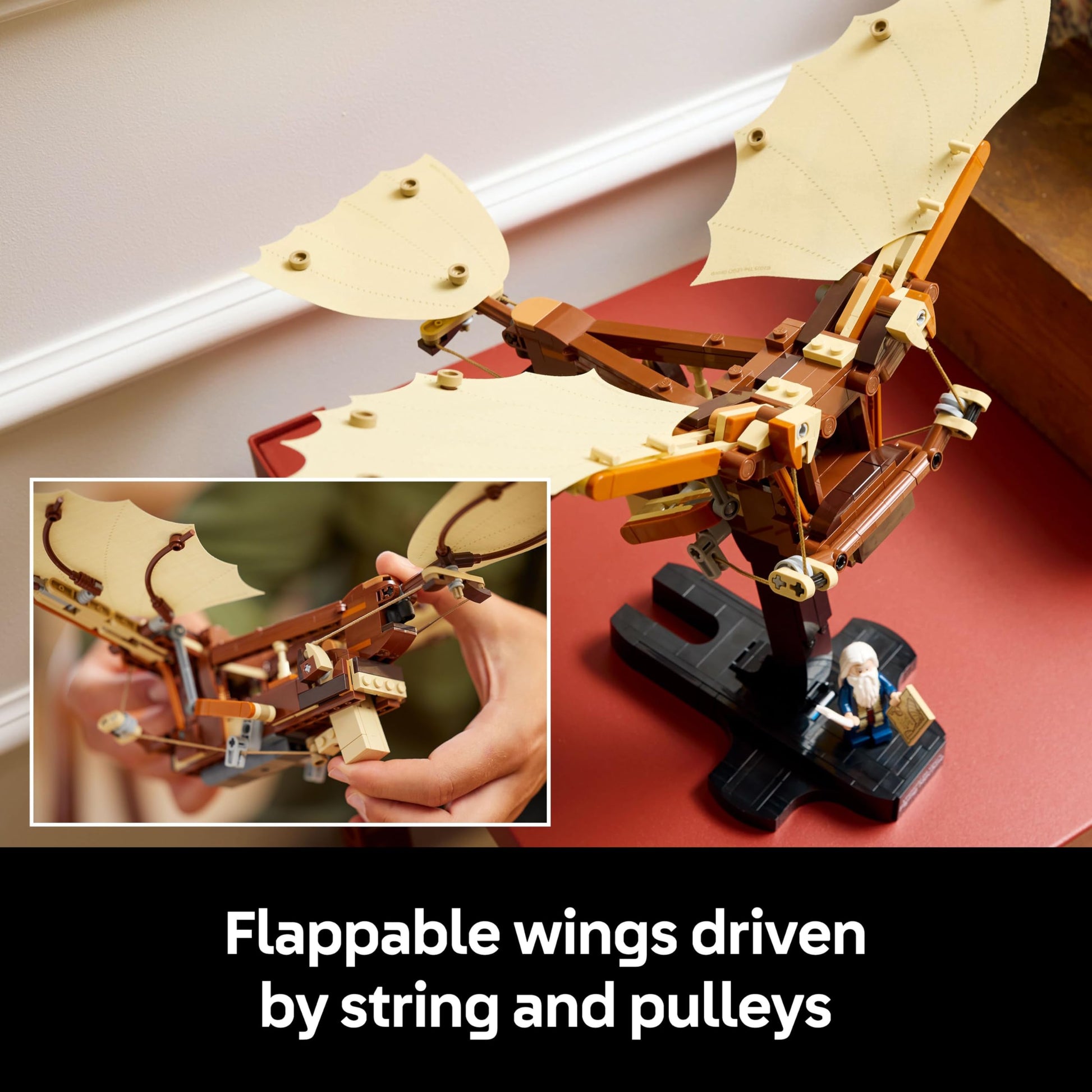 LEGO Icons Leonardo da Vinci’s Flying Machine set, detailed model kit for adults, showcasing intricate aviation design.