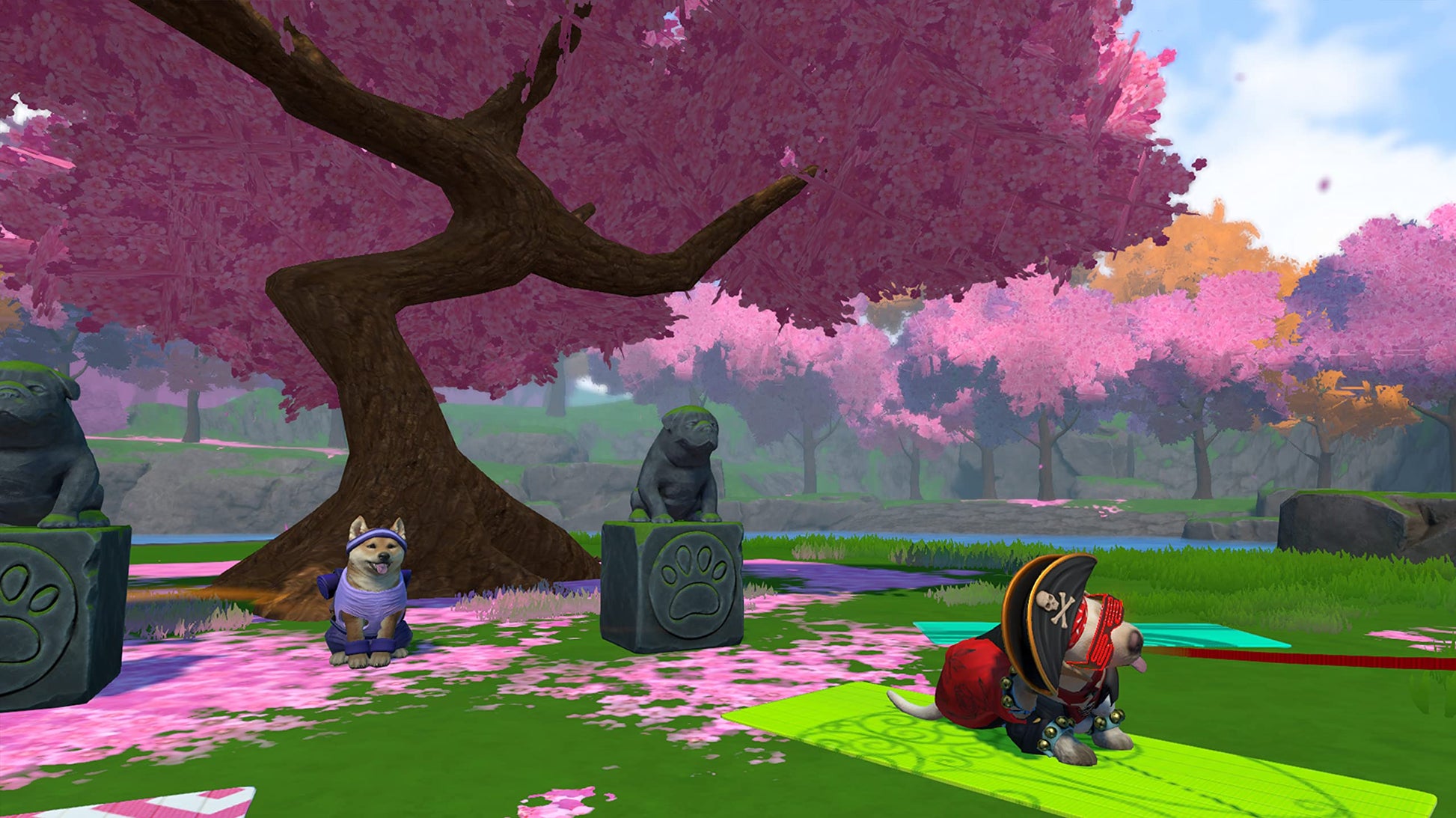 Cute puppy characters from Fireshine Games Little Friends: Puppy Island, set on a colorful island background.