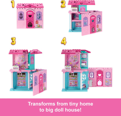 Barbie Chelsea Toy Dollhouse with 15+ Accessories, Pop-Up House Expands to 17+ x 13+ inches with 5 Play Areas & Slide, Includes Small Doll & Pet Dog, JFW49