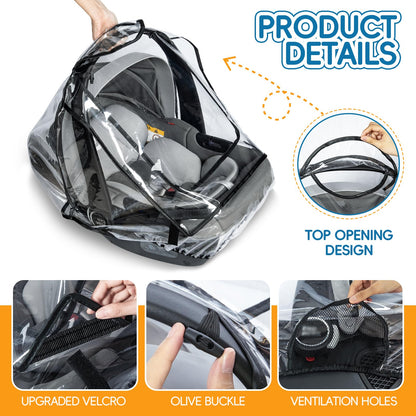 Bemece Universal Car Seat Rain Cover, Baby Car Seat Rain Cover with Side Ventilation and Quick-Access Large Window, Easy Carry for Multi-Brand Car Seats