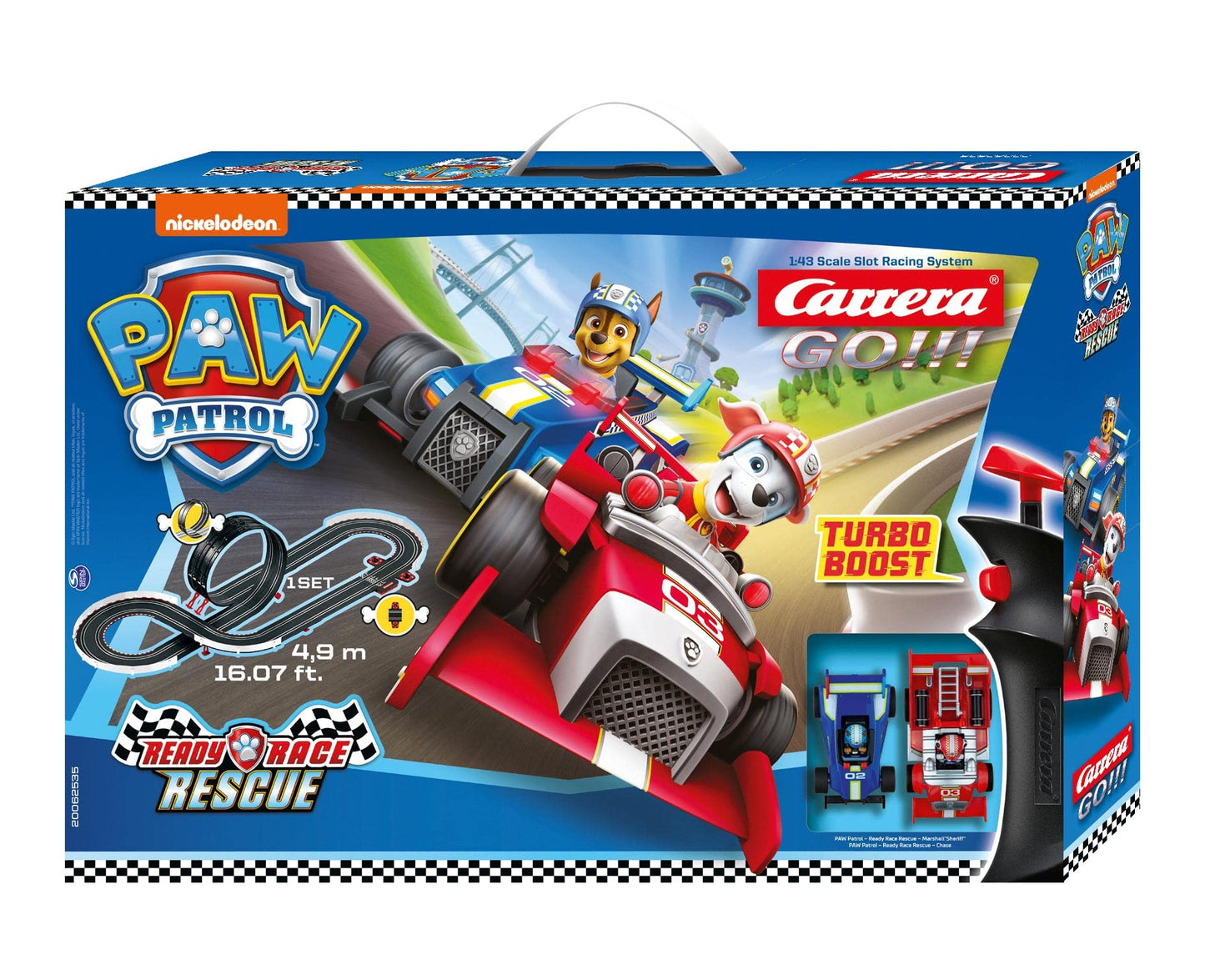 Carrera PAW Patrol Ready Race Rescue slot racing track with Chase and Marshall, 4.9 meters long, UK plug, suitable for ages 6+