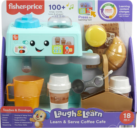 Fisher-Price Toddler Toy Laugh & Learn Coffee Café Musical Playset with Educational Songs & 10 Pretend Play Pieces for Kids Ages 18+ Months, HTW96