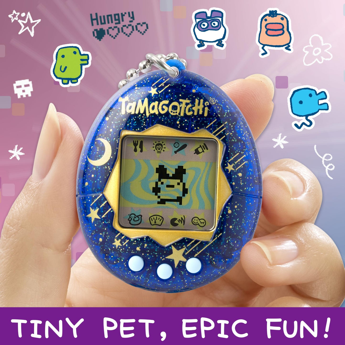 Bandai Tamagotchi Original Starry Night Shell | Tamagotchi Original Cyber Pet 90s Adults and Kids Toy with Chain | Retro Virtual Pets are Great Boys and Girls Toys or Gifts for Ages 8+