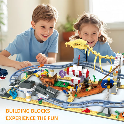 Ocean Roller Coaster Building Blocks Set (773 Pieces) - Friends Aquarium Toy with Sharks, Whales & Clownfish - Creative STEM Building Kit - Educational Gift for Kids Ages 6+