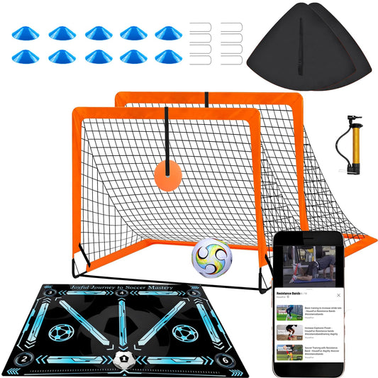 Football Goals for Backyard, Portable Goal, Soccer Practice, Football Training Equipment for Young with Portable & Durable Soccer Goal, Football Training Mat, Cones