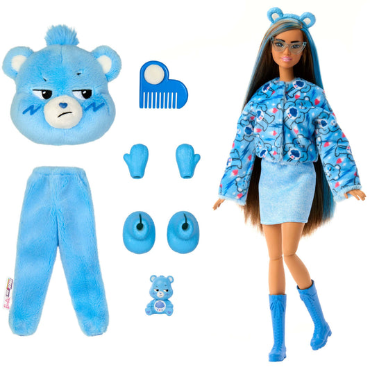 Barbie Cutie Reveal Care Bears Series Doll & Accessories Set with Grumpy Bear Plush Costume & 10 Surprises Including Color Change & Mini Bear, JCN96