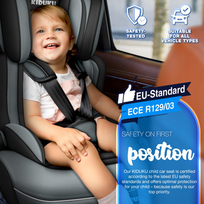 KIDUKU® Safety Car Seat | Booster Seat | 3 in 1 | for Childs and Babys from 9-36 kg (20 lbs - 80 lbs) or 1-12 Years | Convertible, universal | approved to ECE R44/04 | Group 1 + 2 + 3 | black/grey