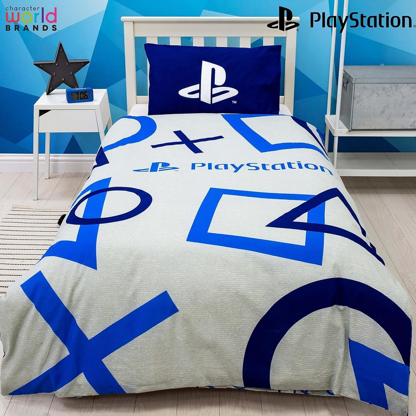 PlayStation Inkwash single duvet set with gaming-themed printed design, soft fabric, and cozy bedding for PlayStation fans.
