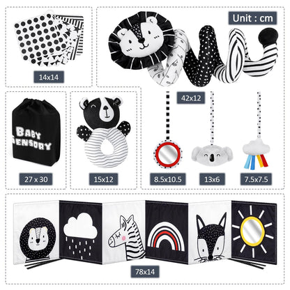 Joyreal Spiral Pram Toys for Babies - Black and White High Contrast Newborn Toy, Car Seat, Rattles, Sensory Cards, Baby Books 0-12 Months Gifts for Girls Boys