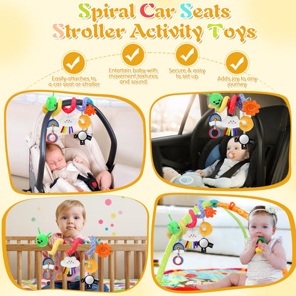 Plush Baby Crib Hanging Toy-Touch-Activated Music Box (30 Sounds), 0-12 Months Infant Sensory Toy w/Cloud/Sun/Rainbow/Moon/Mirror, Washable, Gift for Cribs/Strollers/Car Seats