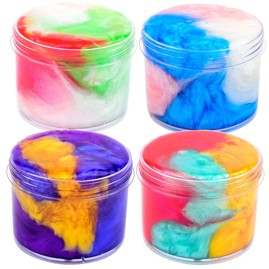 Four colorful Galaxy Slime kits by Petyuioyu with soft, non-sticky slime for kids, stress relief, and fun party favors.