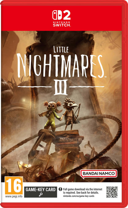 Nintendo Switch game key card for Little Nightmares III by Bandai Namco, featuring dark, atmospheric artwork.