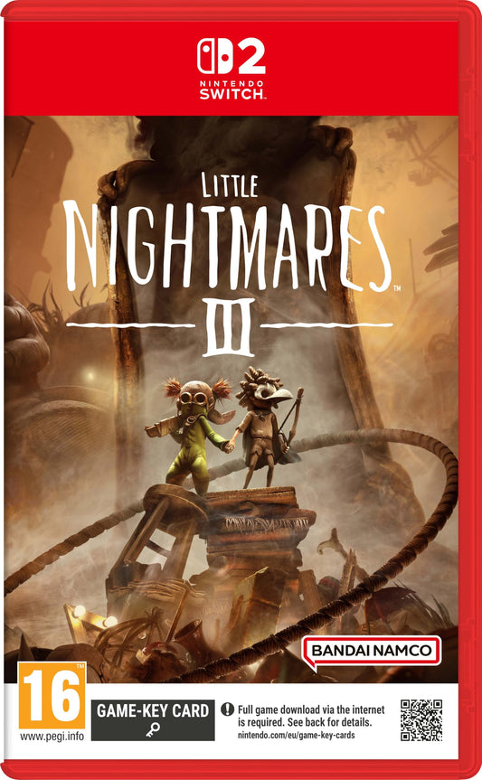 Nintendo Switch game key card for Little Nightmares III by Bandai Namco, featuring dark, atmospheric artwork.