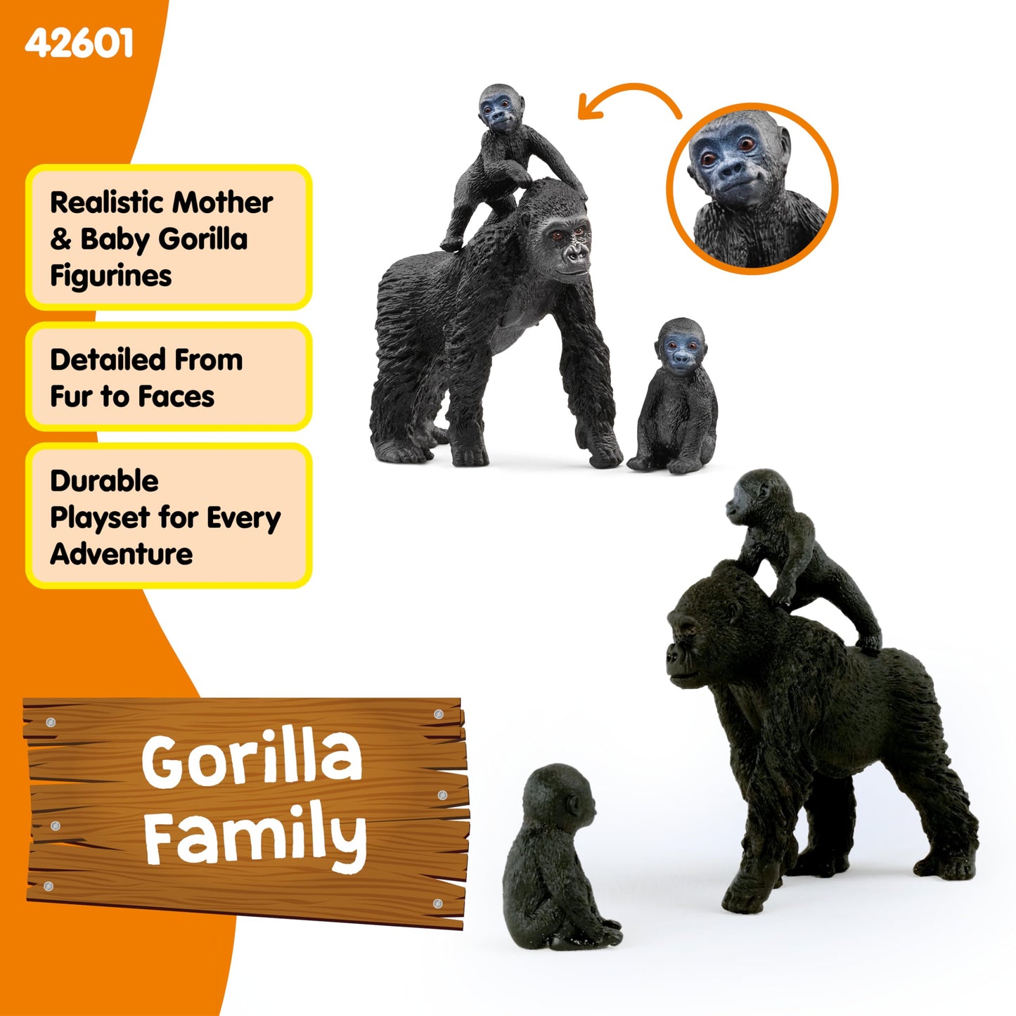 SCHLEICH Wild Life, Monkey Jungle Animal Toys for Boys and Girls, Gorilla Family Set with Gorilla Mother and Babies, Ages 3+
