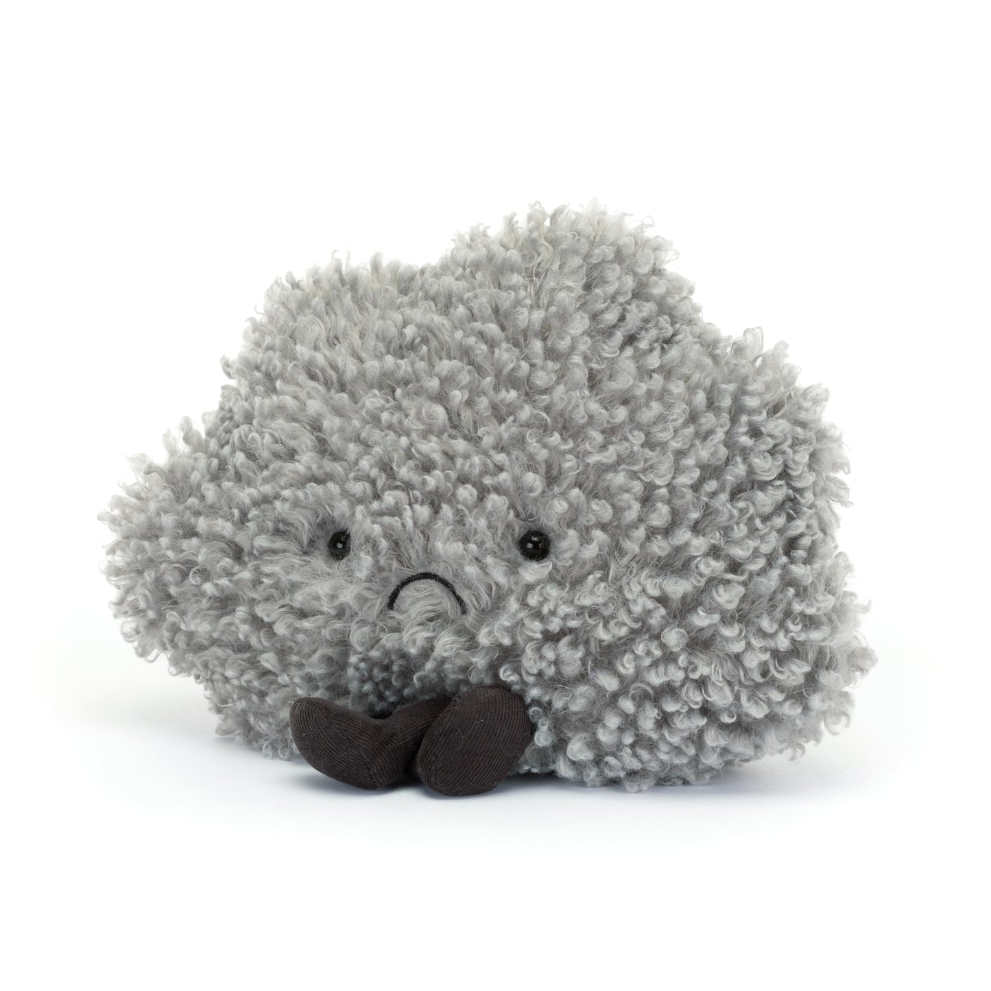 Soft Jellycat Amuseables Storm Cloud plush toy with embroidered face and raindrop details, perfect for cuddling.