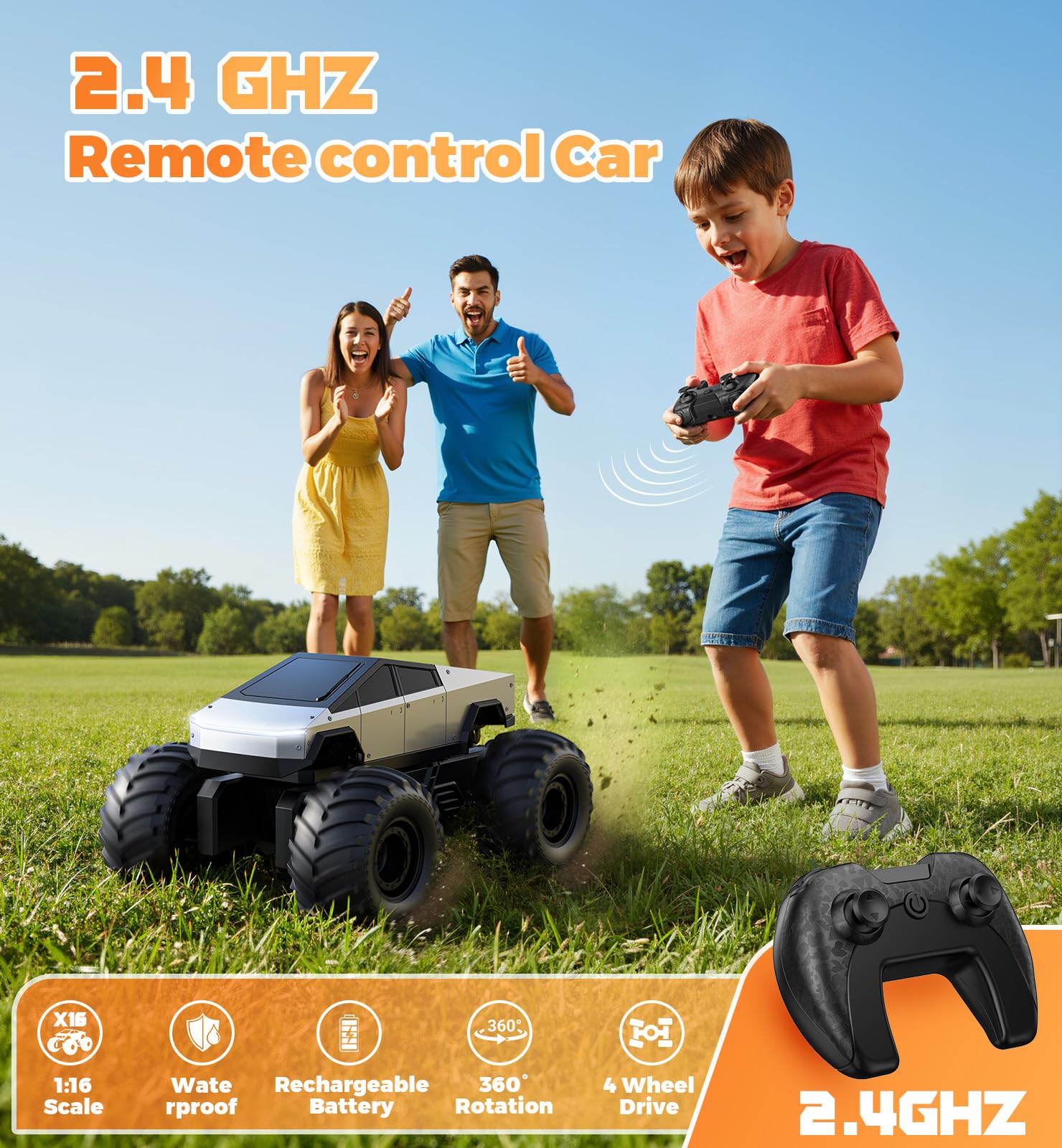 ENEPHE 1:16 amphibious remote control monster truck, waterproof 4WD off-road RC car for boys and girls, suitable for ages 5+