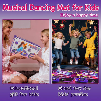 AmyBenton dance mat for kids with light-up surface, wireless Bluetooth connectivity, and multiple game modes for energetic musical dancing fun.