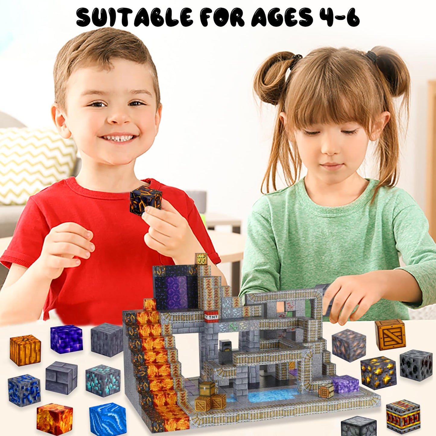FUXHBFB Magnetic Blocks Build Mine 100PCS - Magnet World Edition Kids Toys for 3+ Year Old Boys and Girls Building Blocks (Mine)