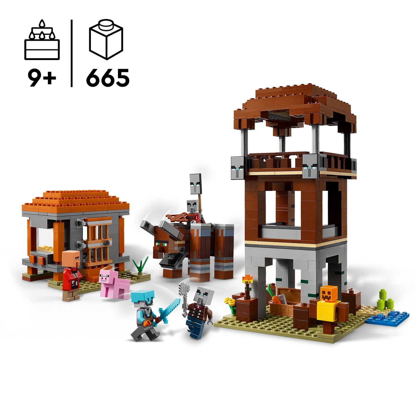 LEGO Minecraft The Pillager Outpost and Ravager Toy - incl. a Posable Figure with a Snapping Jaw Function, and a Village Fortress - Gaming Gift for 9+ Year Old Boys & Girls - 21278