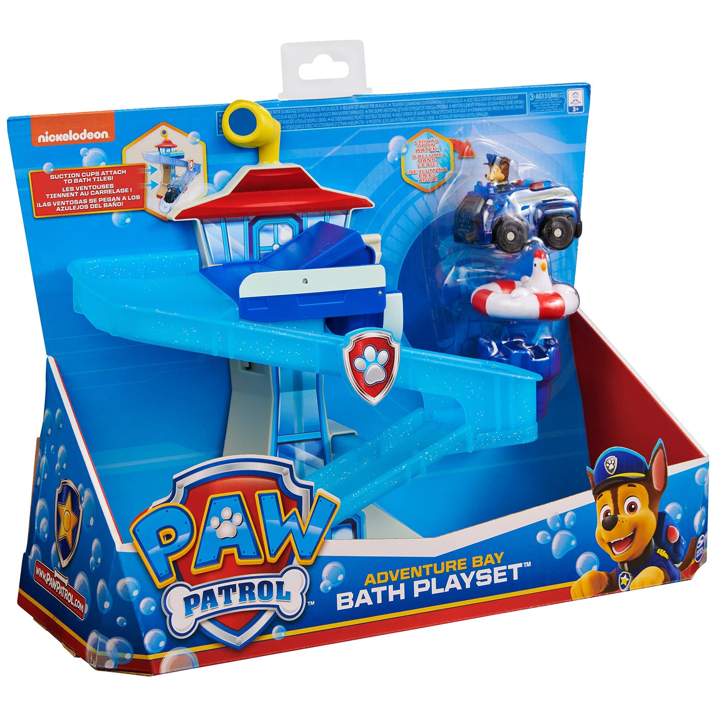 PAW PATROL Adventure Bay Bath Playset with Light-up Chase Vehicle, Bath Toy for Kids Aged 3 and up