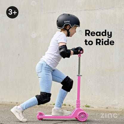 Zinc 3 Wheel Folding Led Shine Scooter for Kids, Light Up Stem with 20 Light Functions, Folding, Non-Slip Grips, Adjustable Handlebar, Pink