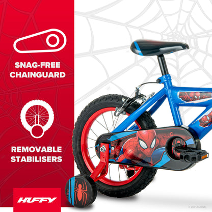 Huffy Boys Spiderman Bike 14 Inch Wheel with Spiderman Mask Handlebars Ages 4-6, 105-117cm, Blue