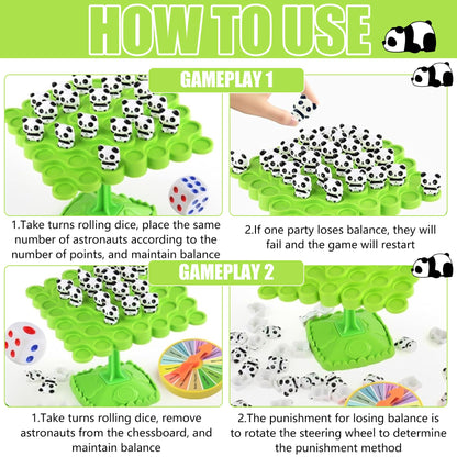 Tylices 48Pcs Panda Balance Game, Panda Balance Board Kids, Balance Maths Games for Family Gathering Party, Balance Tree Set Multiplayer Desktop Stacking Interactive Toys for 3-9 Years Old Boys Girls