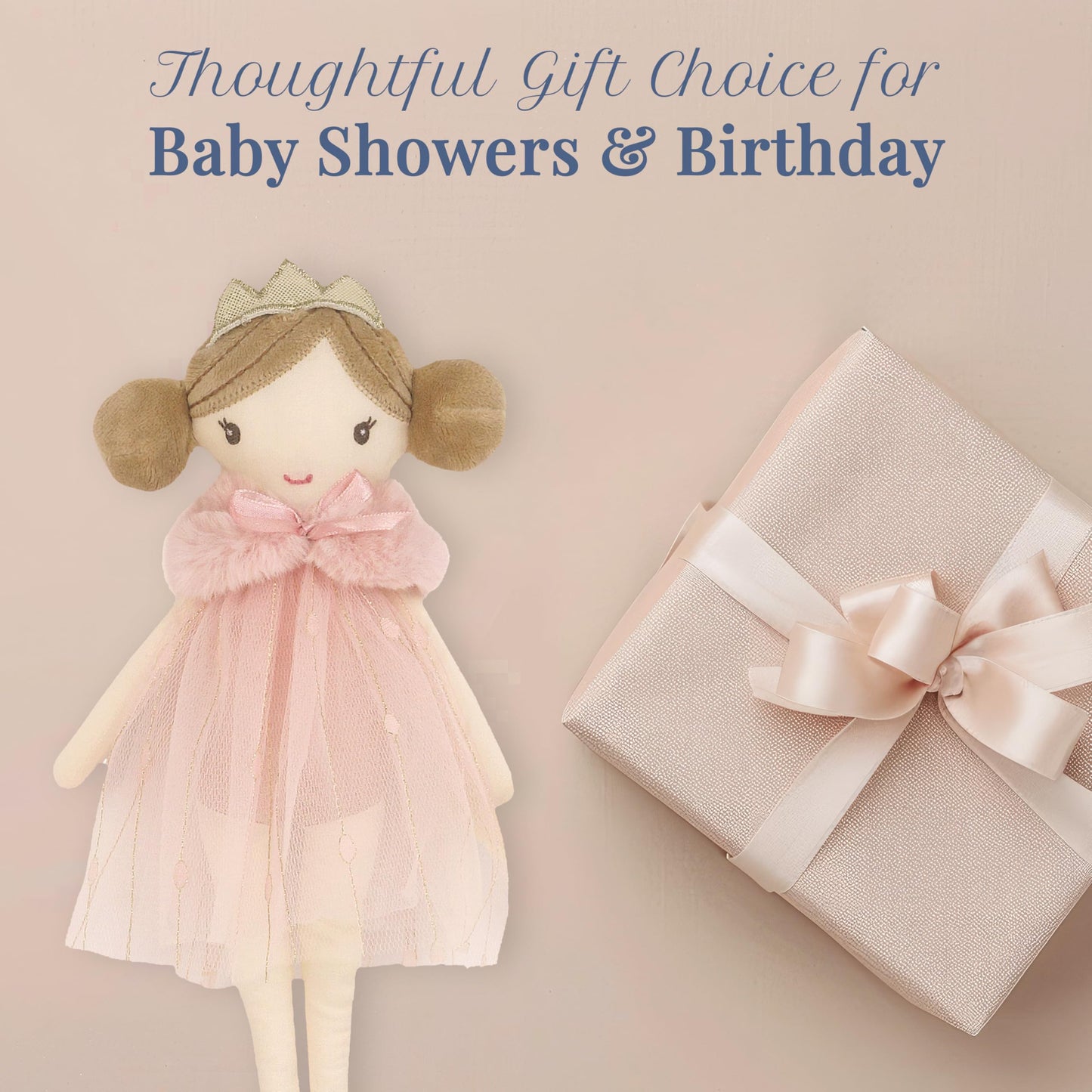 MON AMI Tinsley The Princess Pocket Doll 10"/25 cm | Soft Plushie Toy in Sparkling Dress & Crown | Portable Cuddly Princess Doll for Gifting, Playtime & All Ages