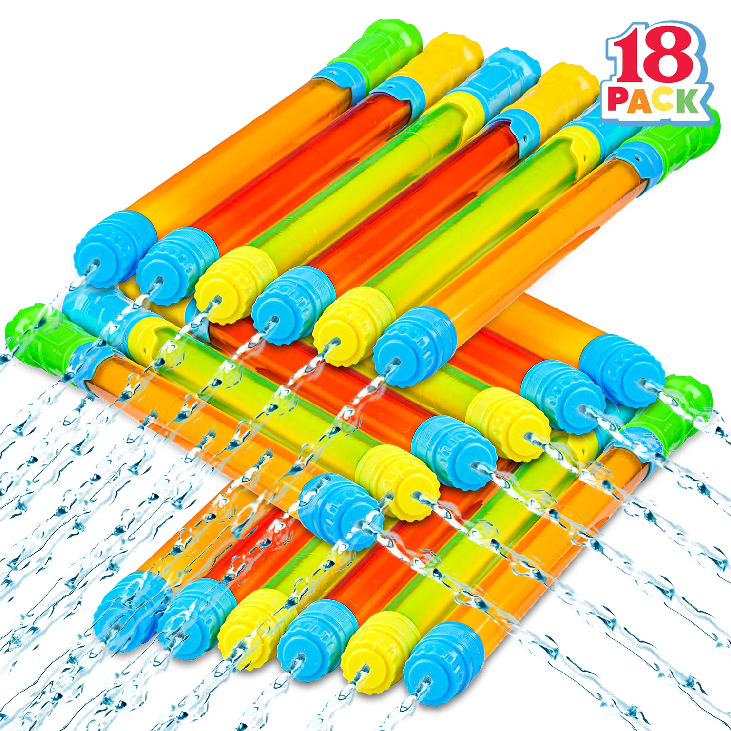 Set of 18 JOYIN 16.5-inch water pistols for kids and adults, perfect for summer pool, beach, and outdoor water fight fun.