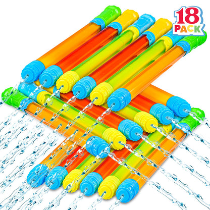 Set of 18 JOYIN 16.5-inch water pistols for kids and adults, perfect for summer pool, beach, and outdoor water fight fun.