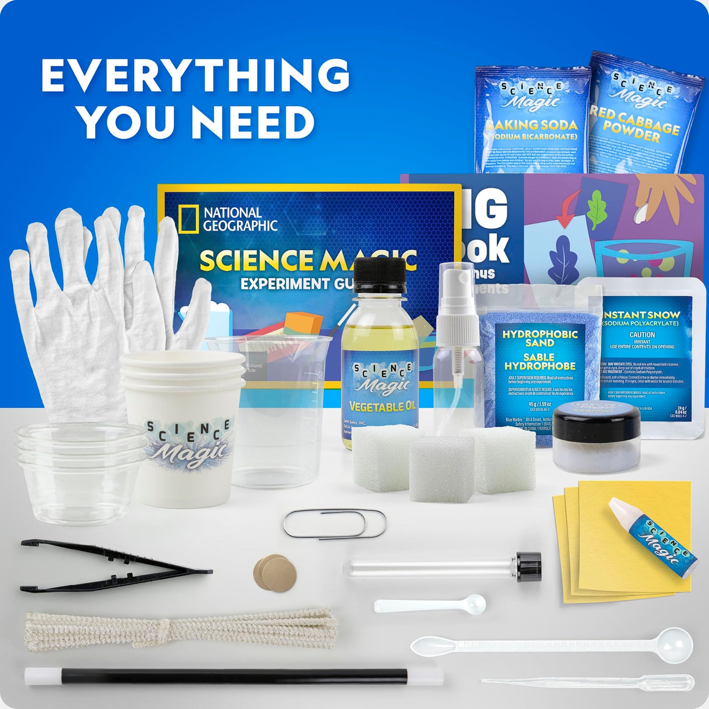 Blue Marble National Geographic Science Magic Kit with 100+ experiments, chemistry set, and STEM activities for kids.