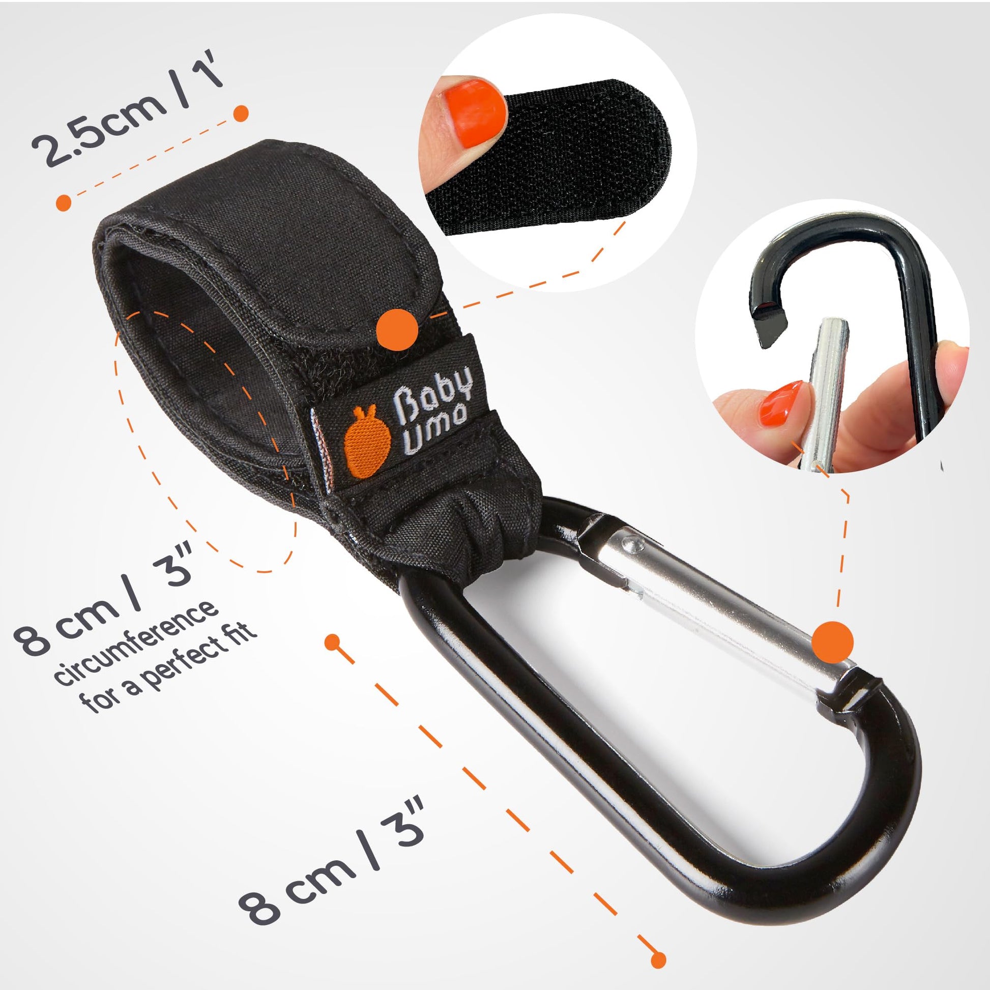 Baby Uma Baby Buggy Clips showcasing universal pram accessories with non-slip grips and a 5 kg weight capacity.