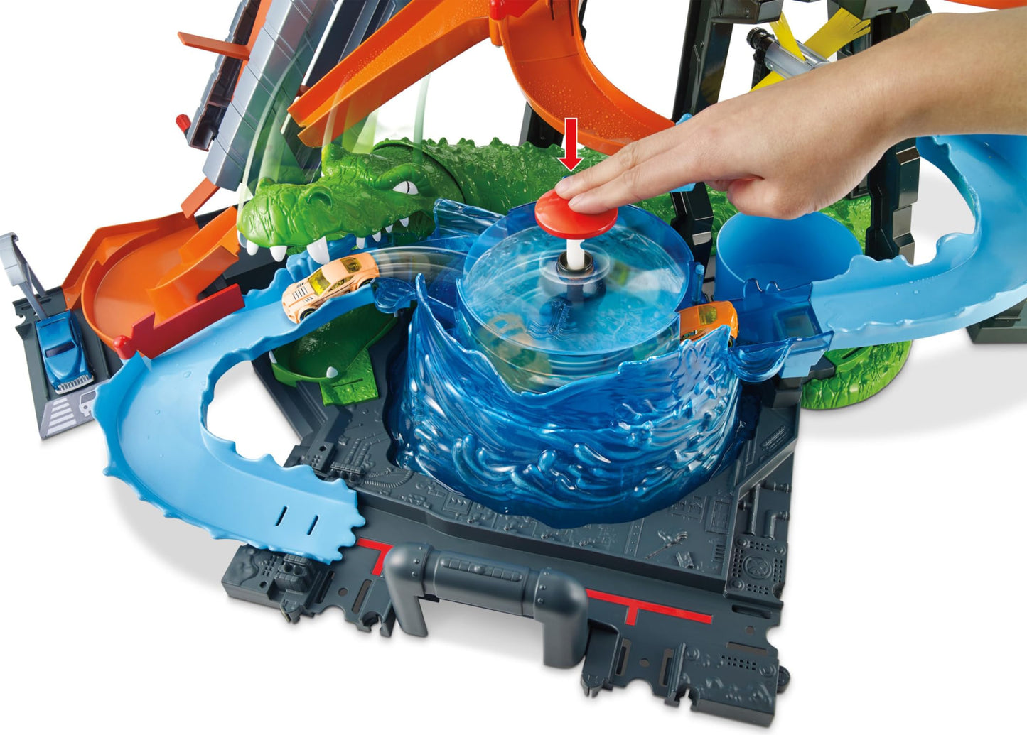 Hot Wheels Ultimate Gator Car Wash ,manual crank elevator, crazy track, water tower, whirlpool dunk tank, and 1 Colour Shifters car, FTB67