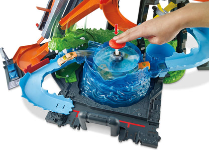Hot Wheels Ultimate Gator Car Wash ,manual crank elevator, crazy track, water tower, whirlpool dunk tank, and 1 Colour Shifters car, FTB67