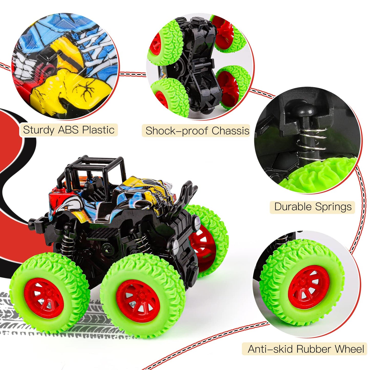 m zimoon Monster Inertia Truck, 2 Pack Off-road Vehicle Toy Four-Wheel Race Cars with 360 Degree Rotation, Toddler Car Toys Birthday Gift for 3 4 5 6 7 8 year old Kids Boys Girls (Blue+Green)