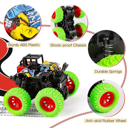 m zimoon Monster Inertia Truck, 2 Pack Off-road Vehicle Toy Four-Wheel Race Cars with 360 Degree Rotation, Toddler Car Toys Birthday Gift for 3 4 5 6 7 8 year old Kids Boys Girls (Blue+Green)