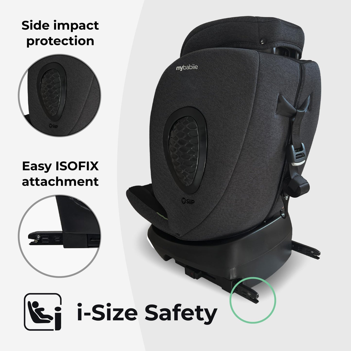My Babiie MBCS200 360° Spin R129 Baby Car Seat – Top Tether, ISOFIX, Birth to 12yrs (40-150cm), i-Size, ERF, Group 0+/1/2/3, Rotating 360 Swivel - Black
